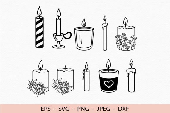 Burning Candle SVG Floral Candle DXF Set
