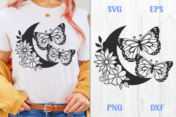 Butterflies and Floral Moon SVG