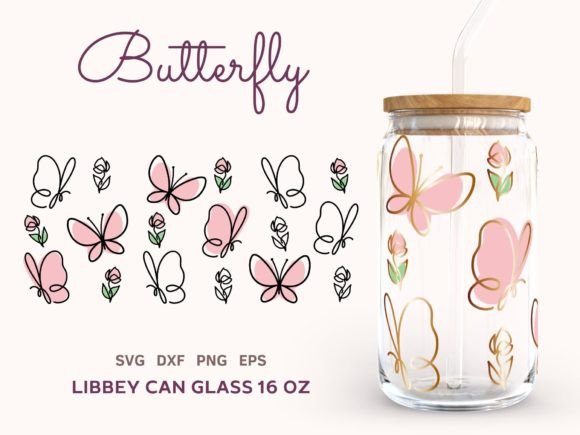 BUTTERFLY SVG WRAP Libbey Can Glass 16oz