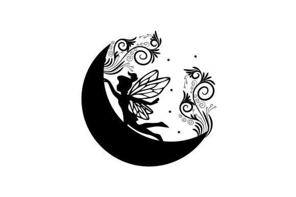 Fairy Ornament Floral Moon SVG
