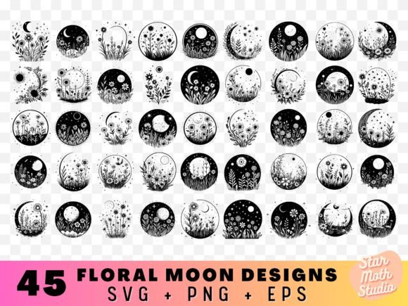 Floral Moon - SVG PNG EPS Bundle