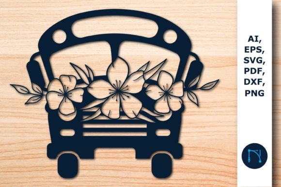 Paper Cut Floral Bus SVG for Decoration
