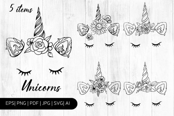 Unicorn Floral Faces SVG